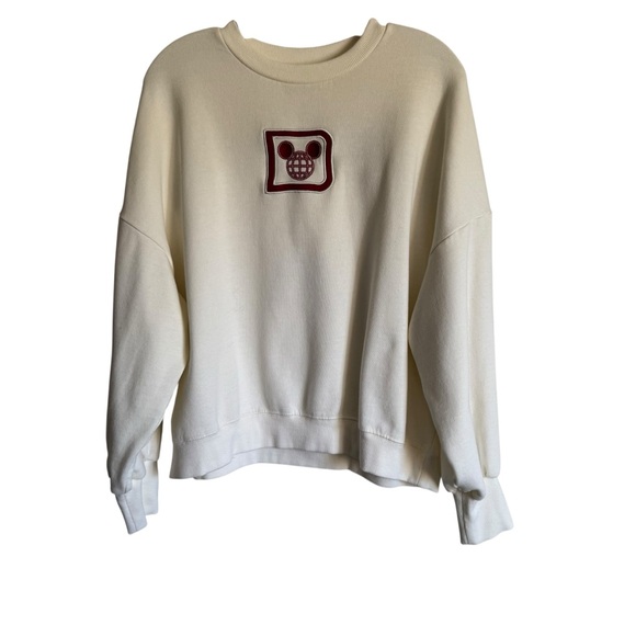 Disney World Christmas Holidays 2023 Women Embroidered Cream Red Pullover Sz L - Picture 2 of 8